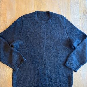 Men's Hand-Knit Black Mohair/Cotton Crewneck Pullover